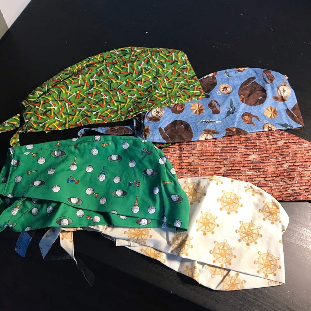 Set of 5 hand made Chef Hats Scrub Hats
